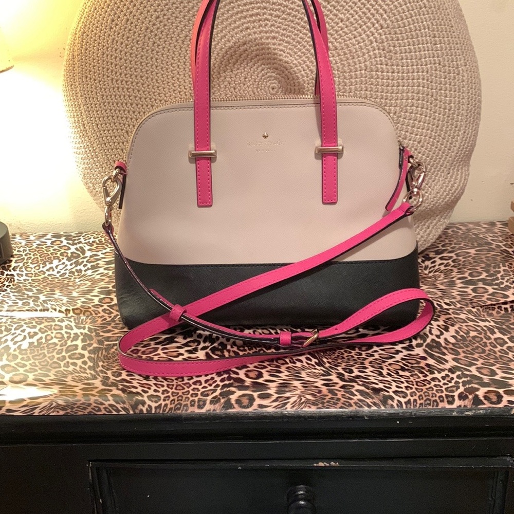 Kate Spade Beige and Black Satchel with Pink Straps